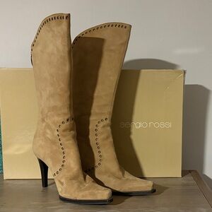 Sergio Rossi Camel Suede Heeled Boots